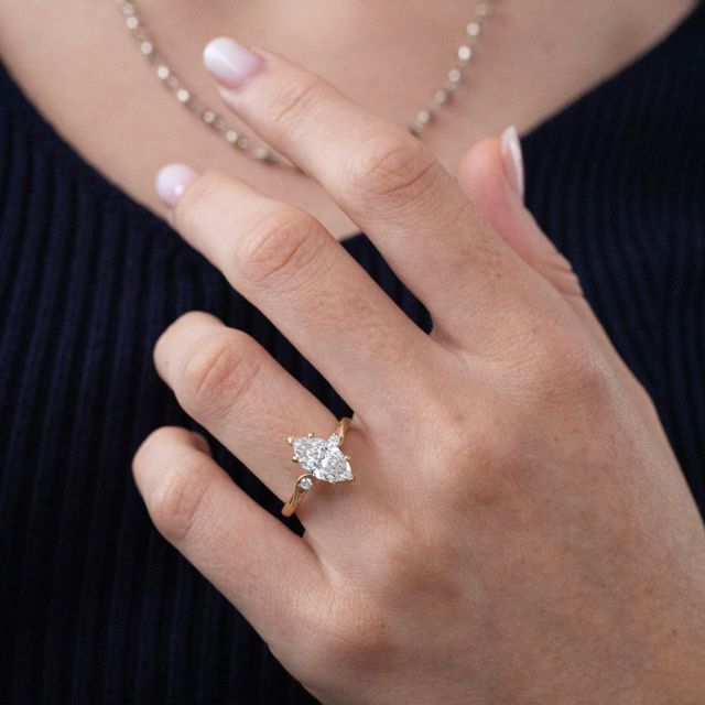 1.54 Carat Lab Grown Marquise Diamond Trilogy Engagement Ring in Yellow Gold - Alani