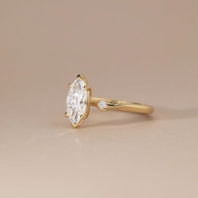 1.54 Carat Lab Grown Marquise Diamond Trilogy Engagement Ring in Yellow Gold - Alani