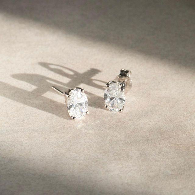 1.94 Carat Lab Grown Oval Diamond Stud Earrings in White Gold - Naomi