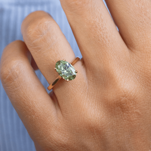 2.00 Carat Oval Green Diamond Solitaire Engagement Ring in Yellow Gold - Lotus