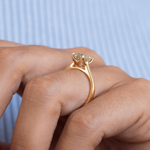 2.00 Carat Oval Green Diamond Solitaire Engagement Ring in Yellow Gold - Lotus