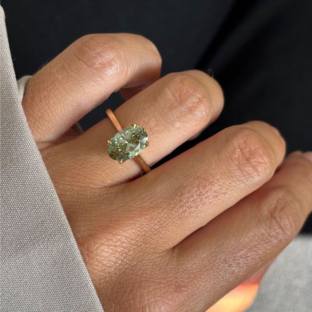 2.00 Carat Oval Green Diamond Solitaire Engagement Ring in Yellow Gold - Lotus