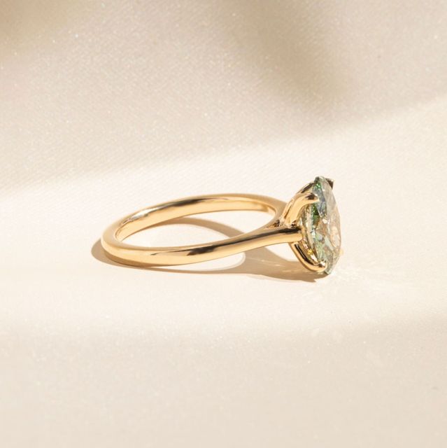 2.00 Carat Oval Green Diamond Solitaire Engagement Ring in Yellow Gold - Lotus