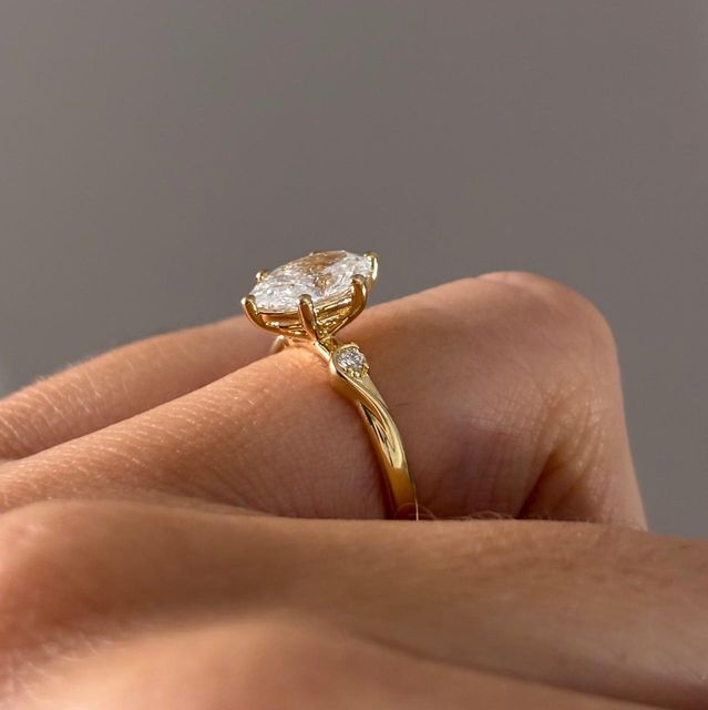 1.55 Carat Lab Grown Oval Diamond Trilogy Engagement Ring in Yellow Gold - Alani