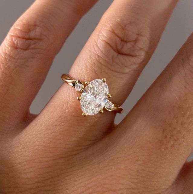 1.55 Carat Lab Grown Oval Diamond Trilogy Engagement Ring in Yellow Gold - Alani