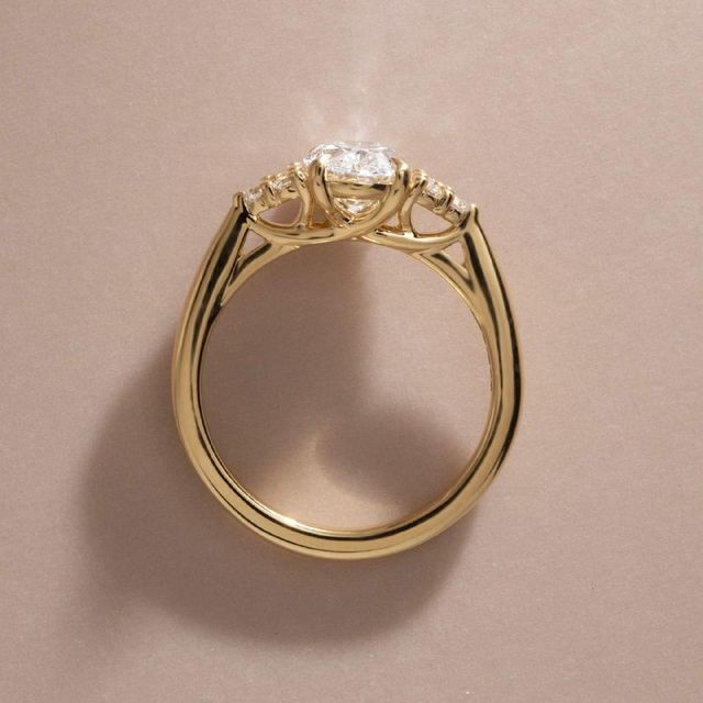 1.57 Carat Lab Grown Oval Diamond Trilogy Engagement Ring in Yellow Gold - Isabella