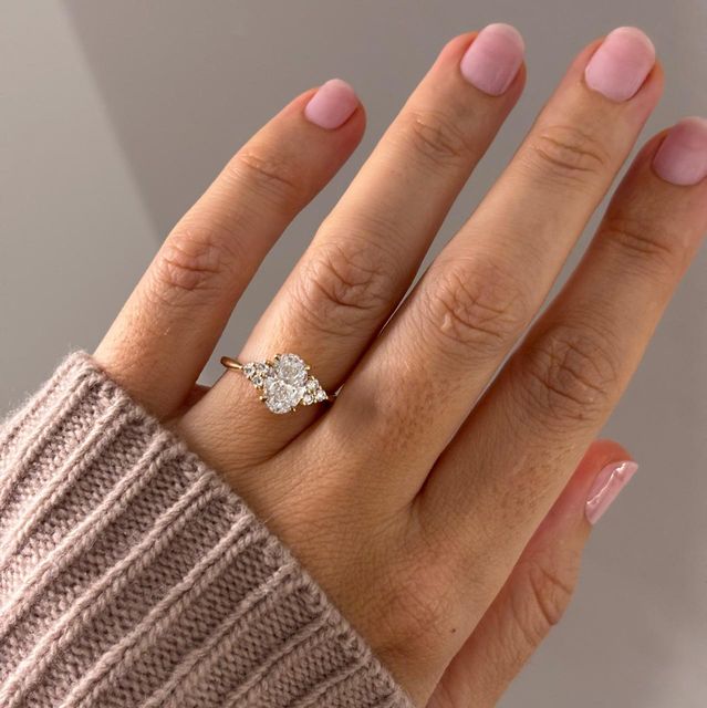 1.57 Carat Lab Grown Oval Diamond Trilogy Engagement Ring in Yellow Gold - Isabella