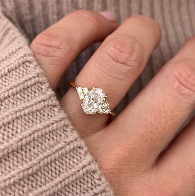 1.57 Carat Lab Grown Oval Diamond Trilogy Engagement Ring in Yellow Gold - Isabella