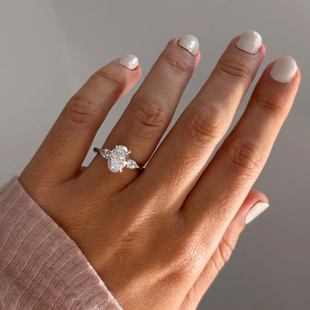 2.02 Carat Natural Oval Diamond Trilogy Engagement Ring in Platinum - Vivian