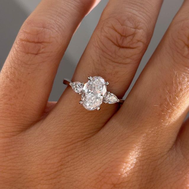 2.02 Carat Natural Oval Diamond Trilogy Engagement Ring in Platinum - Vivian