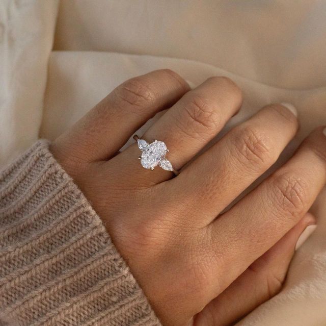 2.02 Carat Natural Oval Diamond Trilogy Engagement Ring in Platinum - Vivian