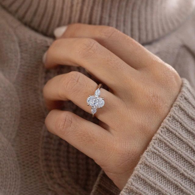 2.02 Carat Natural Oval Diamond Trilogy Engagement Ring in Platinum - Vivian