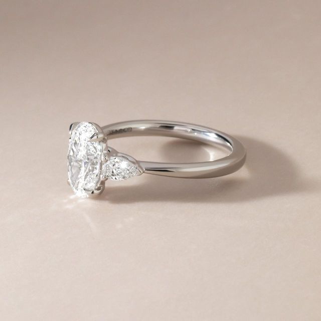 2.02 Carat Natural Oval Diamond Trilogy Engagement Ring in Platinum - Vivian