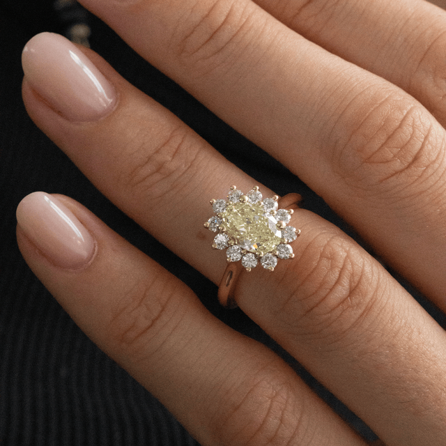 1.60 Carat Oval Yellow Diamond Cluster Engagement Ring in Yellow Gold - Windermere