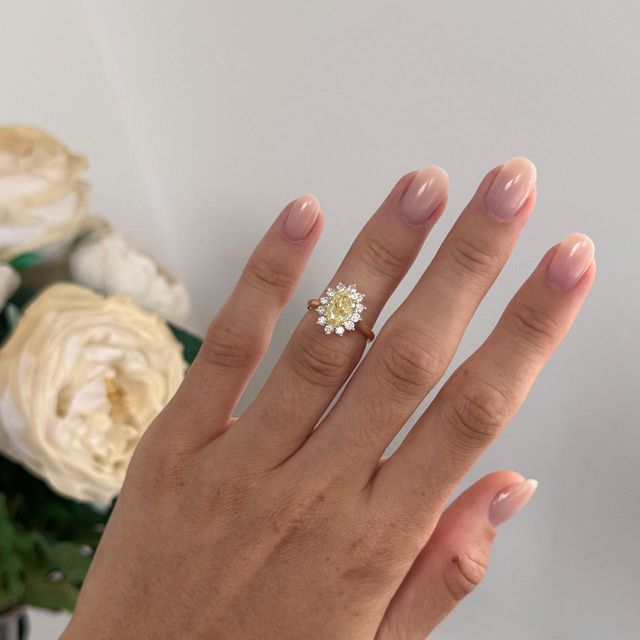 1.60 Carat Oval Yellow Diamond Cluster Engagement Ring in Yellow Gold - Windermere