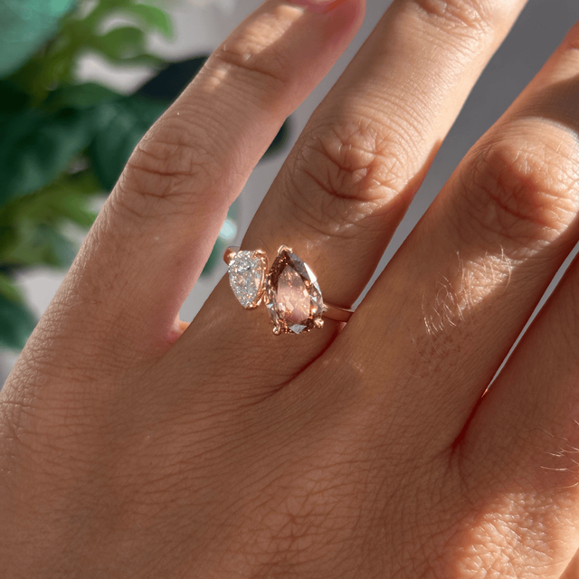 2.10 Carat Pear And Brown Pear Diamond Toi et Moi Engagement Ring in Yellow Gold