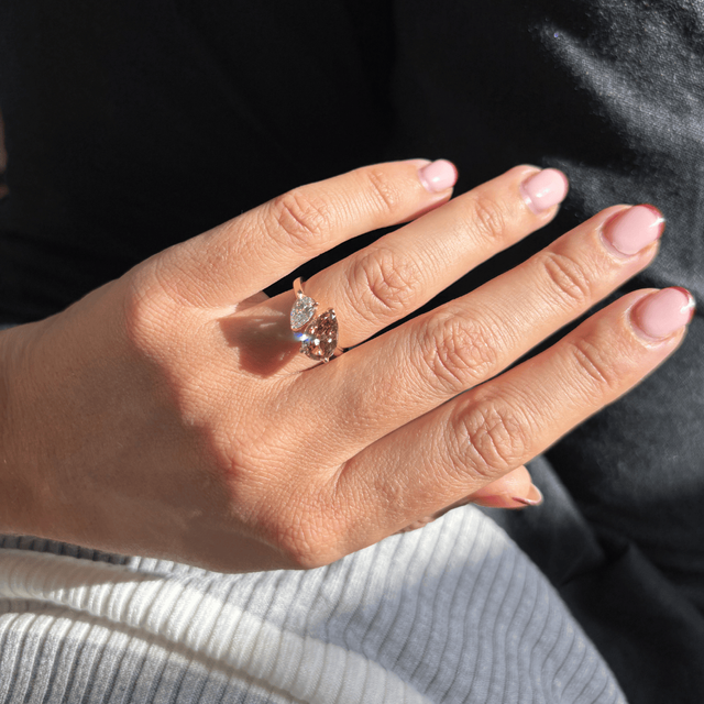 2.10 Carat Pear And Brown Pear Diamond Toi et Moi Engagement Ring in Yellow Gold