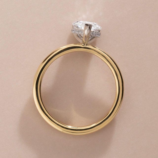 1.84 Carat Lab Grown Pear Diamond Hidden Halo Engagement Ring in Two Tone - Kate