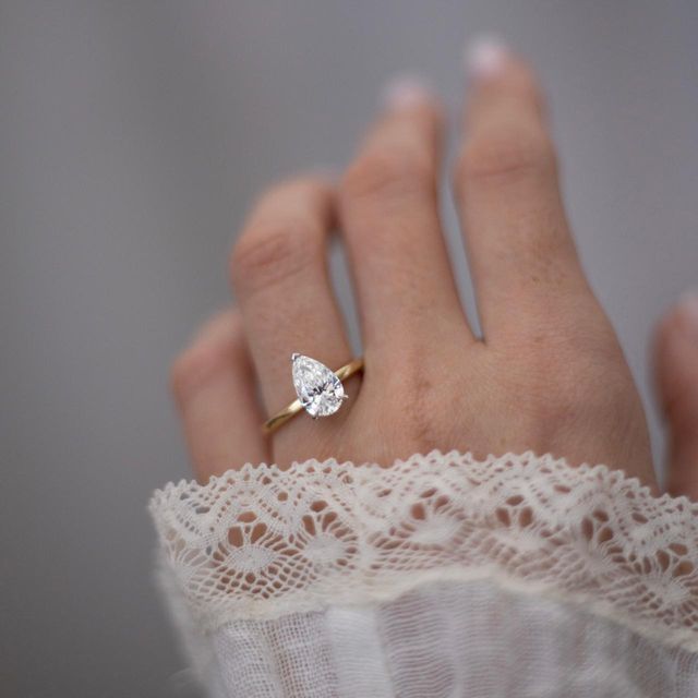 1.84 Carat Lab Grown Pear Diamond Hidden Halo Engagement Ring in Two Tone - Kate