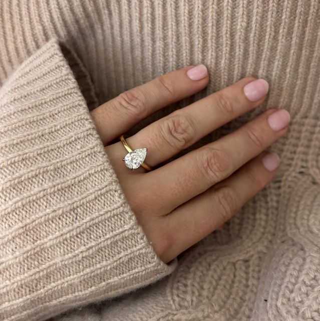 1.84 Carat Lab Grown Pear Diamond Hidden Halo Engagement Ring in Two Tone - Kate