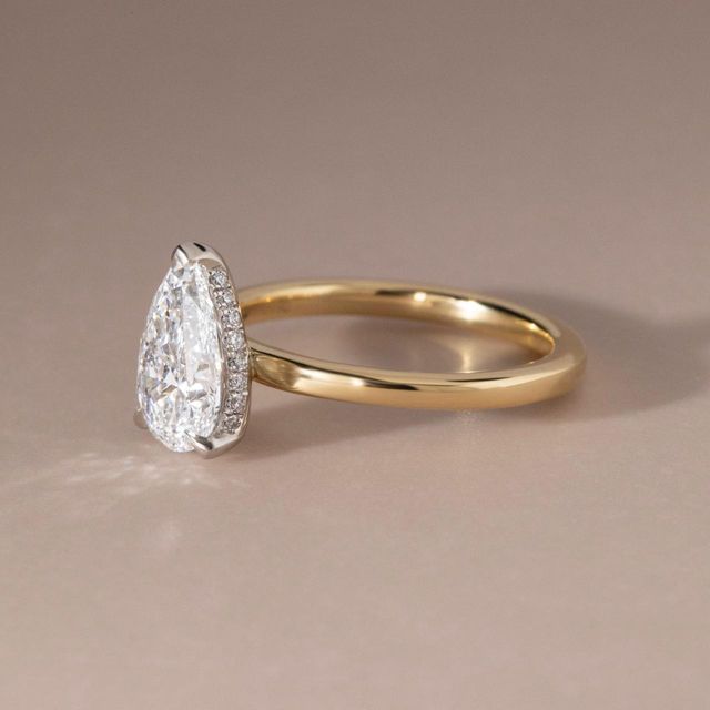 1.84 Carat Lab Grown Pear Diamond Hidden Halo Engagement Ring in Two Tone - Kate