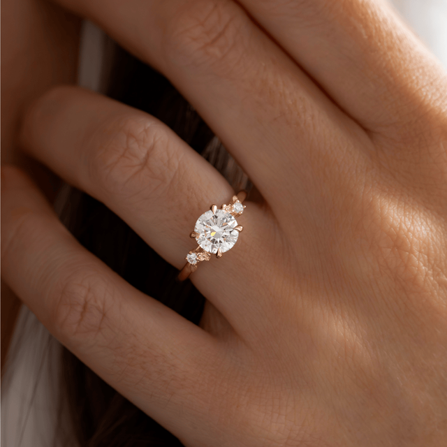 1.60 Carat Lab Grown Round Diamond Floral Engagement Ring in Yellow Gold - Eden