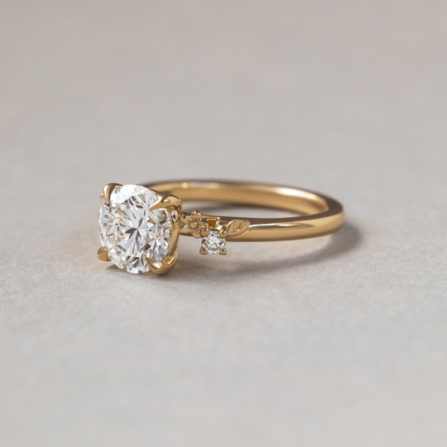 1.60 Carat Lab Grown Round Diamond Floral Engagement Ring in Yellow Gold - Eden
