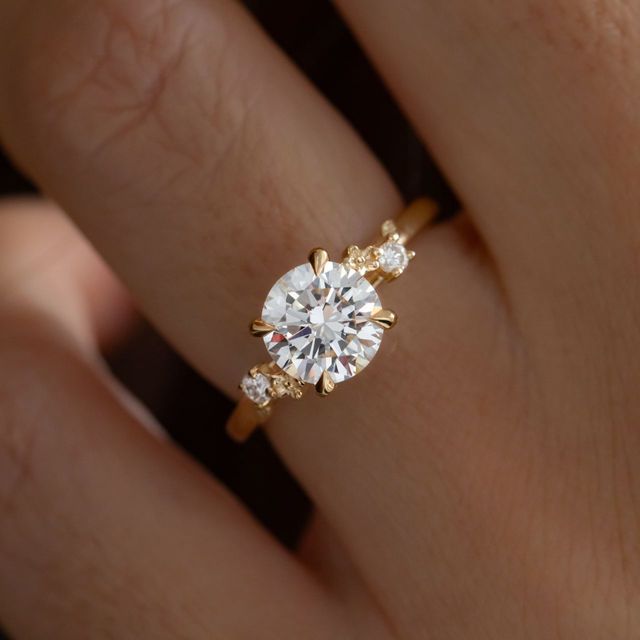 1.60 Carat Lab Grown Round Diamond Floral Engagement Ring in Yellow Gold - Eden