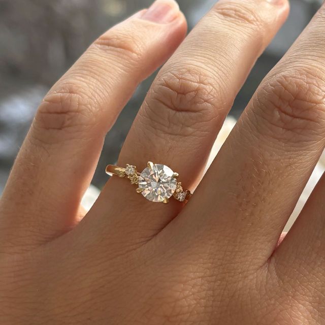 1.60 Carat Lab Grown Round Diamond Floral Engagement Ring in Yellow Gold - Eden