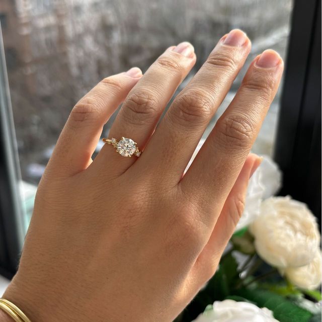 1.60 Carat Lab Grown Round Diamond Floral Engagement Ring in Yellow Gold - Eden