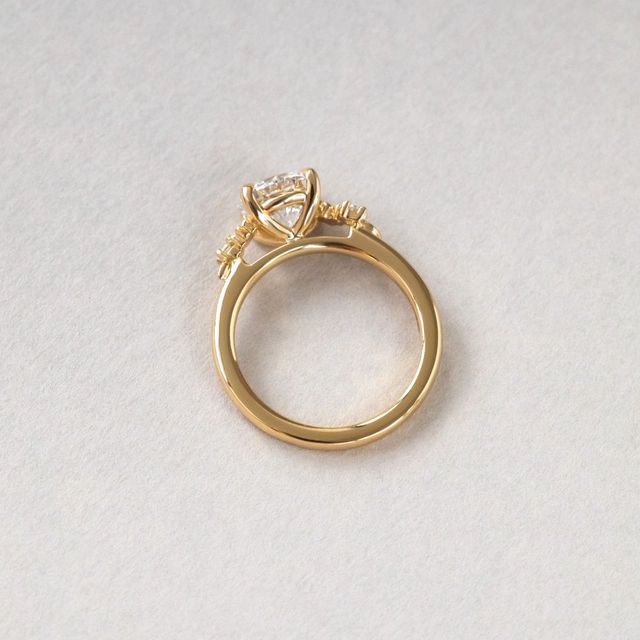 1.60 Carat Lab Grown Round Diamond Floral Engagement Ring in Yellow Gold - Eden