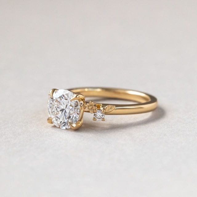 1.60 Carat Lab Grown Round Diamond Floral Engagement Ring in Yellow Gold - Eden