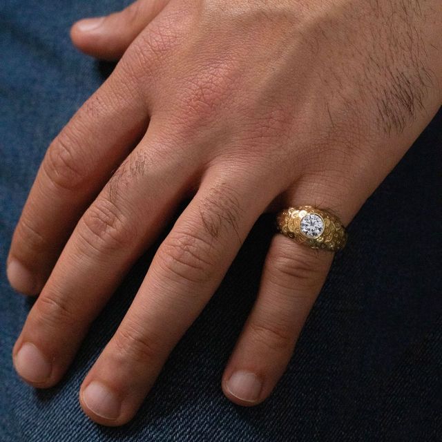 0.90 Carat Lab Grown Round Diamond Men's Engagement Ring in Yellow Gold - Dahlia