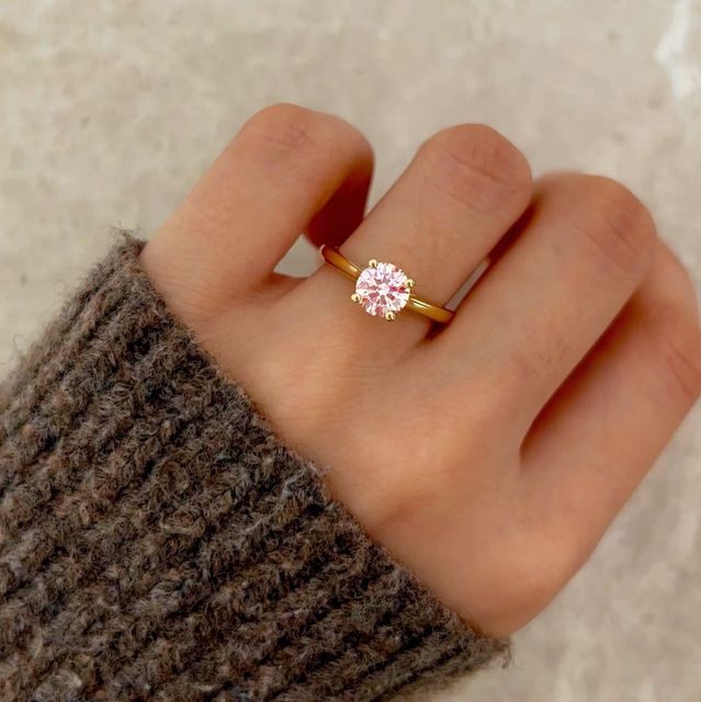 1.00 Carat Round Pink Diamond Solitaire Engagement Ring in Yellow Gold - Odette