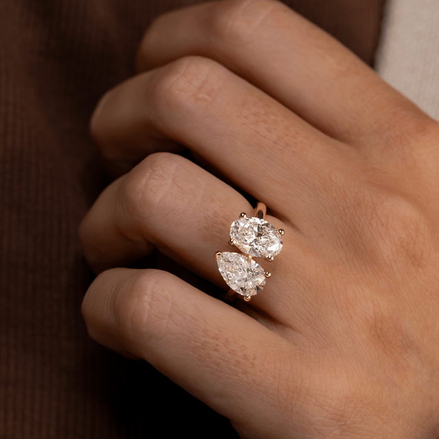 4.00 Carat Oval And Pear Diamond Toi et Moi Engagement Ring in Yellow Gold
