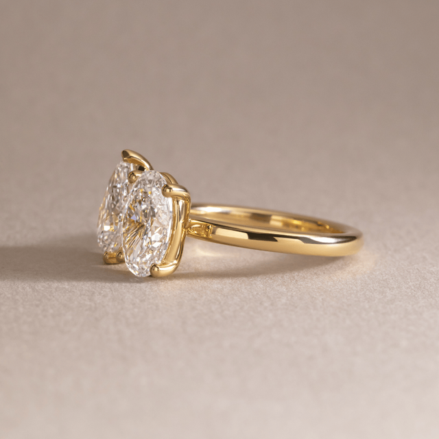 4.00 Carat Oval And Pear Diamond Toi et Moi Engagement Ring in Yellow Gold