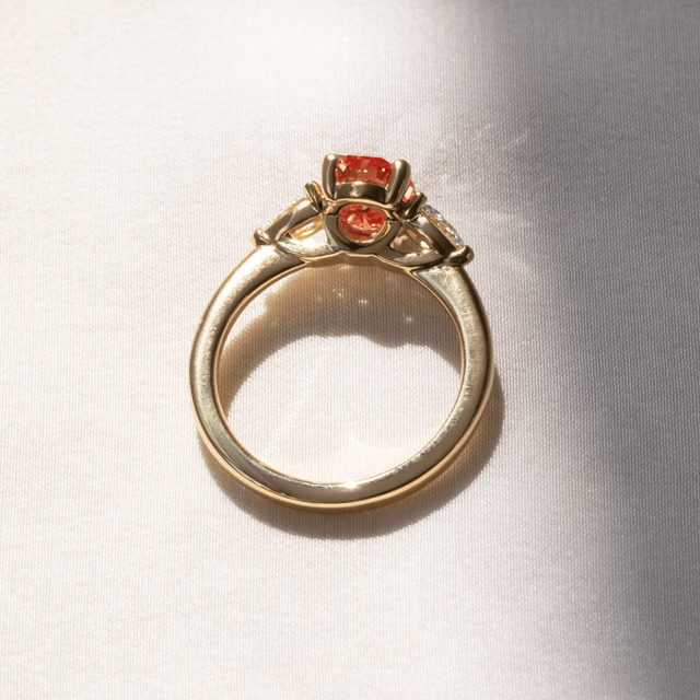 1.50 Carat Pink Oval Diamond Trilogy Engagement Ring in Yellow Gold - Vivian