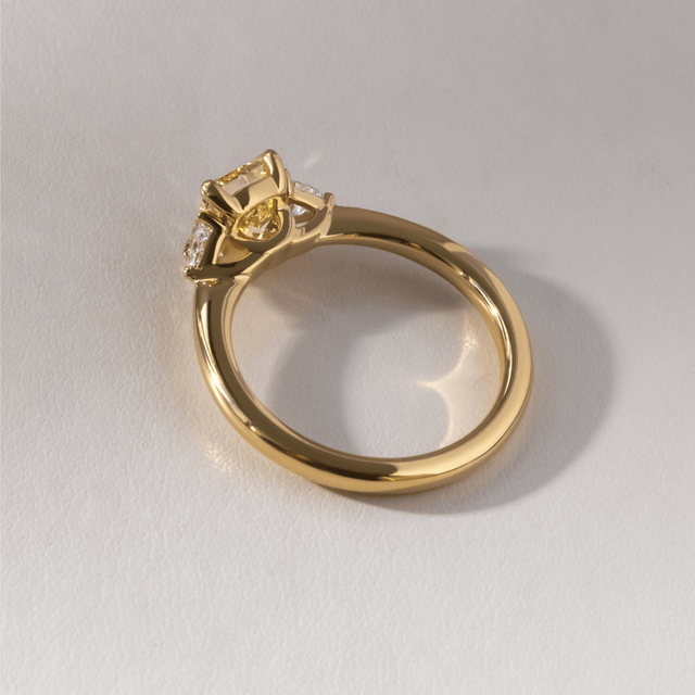 1.50 Carat Yellow Elongated Cushion Diamond Trilogy Engagement Ring in Yellow Gold - Manilla