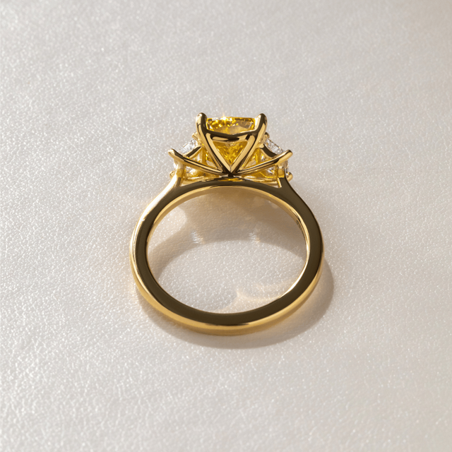 3.00 Carat Yellow Elongated Cushion Diamond Trilogy Engagement Ring in Yellow Gold - Treya