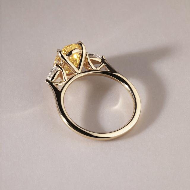 3.00 Carat Yellow Oval Diamond Trilogy Engagement Ring in Yellow Gold - Vivian