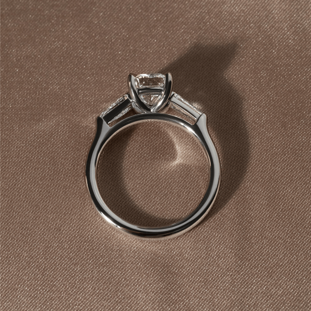 1.50 Carat Lab Grown Cushion Cut Diamond Trilogy Engagement Ring in Platinum - Kenzo