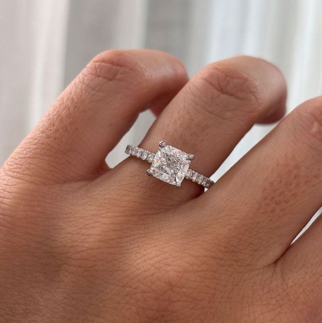 2.00 Carat Lab Grown Cushion Diamond Pavé Engagement Ring in Platinum - Jessica