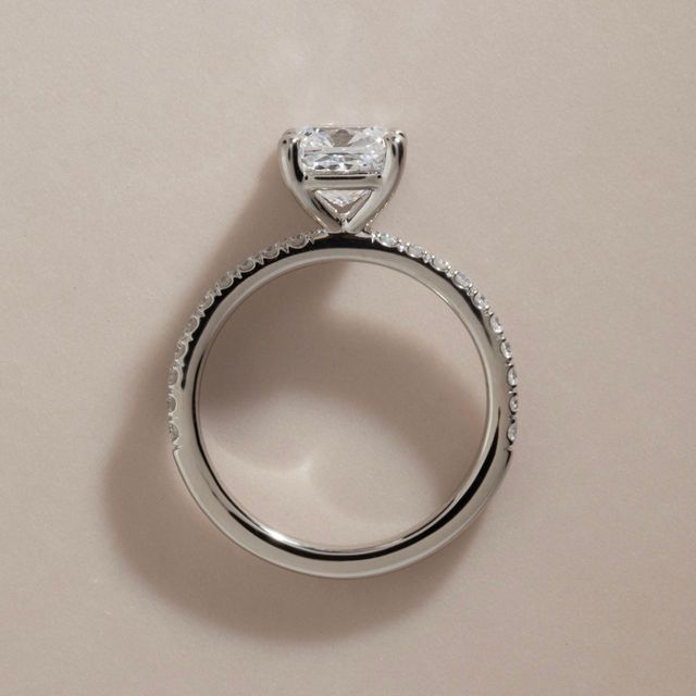 2.00 Carat Lab Grown Cushion Diamond Pavé Engagement Ring in Platinum - Jessica