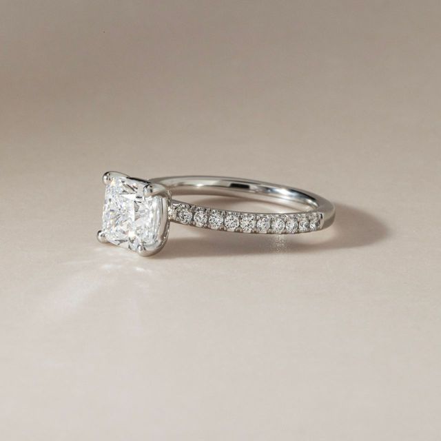2.00 Carat Lab Grown Cushion Diamond Pavé Engagement Ring in Platinum - Jessica