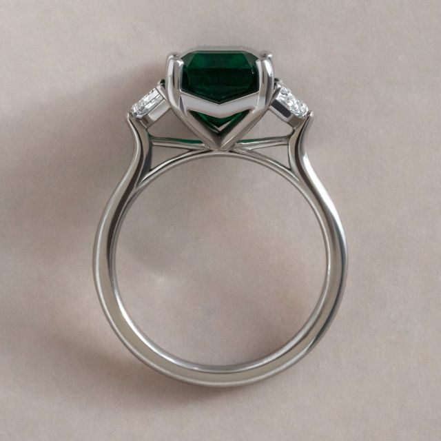 3.92 Carat Natural Emerald-Cut Green Emerald Trilogy Engagement Ring in Platinum