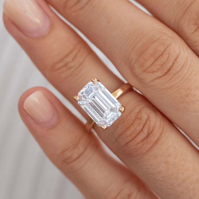 5.90 Carat Lab Grown Emerald Diamond Solitaire Engagement Ring in Yellow Gold - Athena