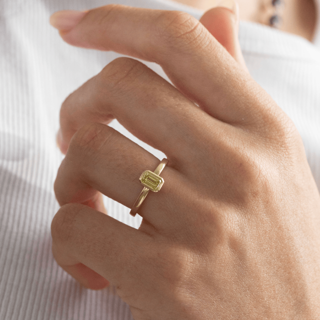 0.50 Carat Lab Grown Yellow Emerald Diamond Bezel-Set Engagement Ring in Yellow Gold - Chloe