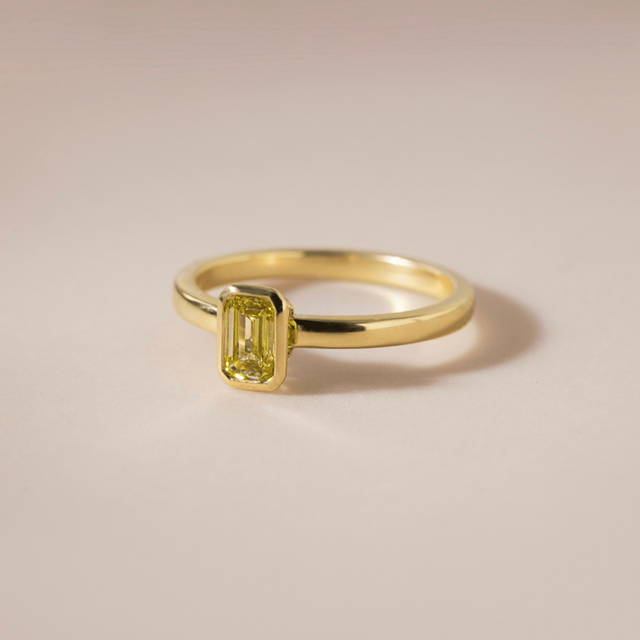 0.50 Carat Lab Grown Yellow Emerald Diamond Bezel-Set Engagement Ring in Yellow Gold - Chloe