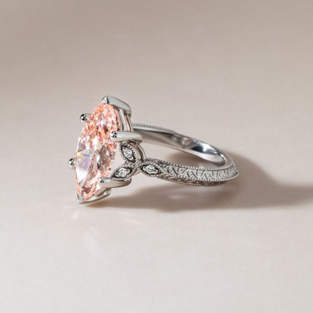 3.01 Carat Pink Marquise Cut Diamond Vintage Engagement Ring in Platinum - Feis