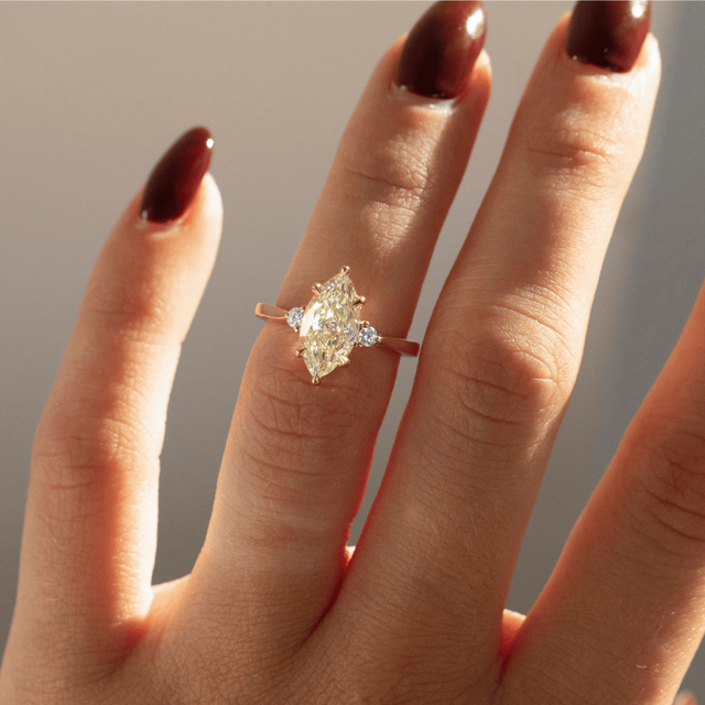 2.10 Carat Yellow Marquise Diamond Trilogy Engagement Ring in Yellow Gold - Clare
